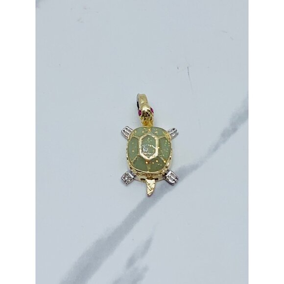 10k solid gold pendant turtle ❤️ Green - Picture 2 of 5